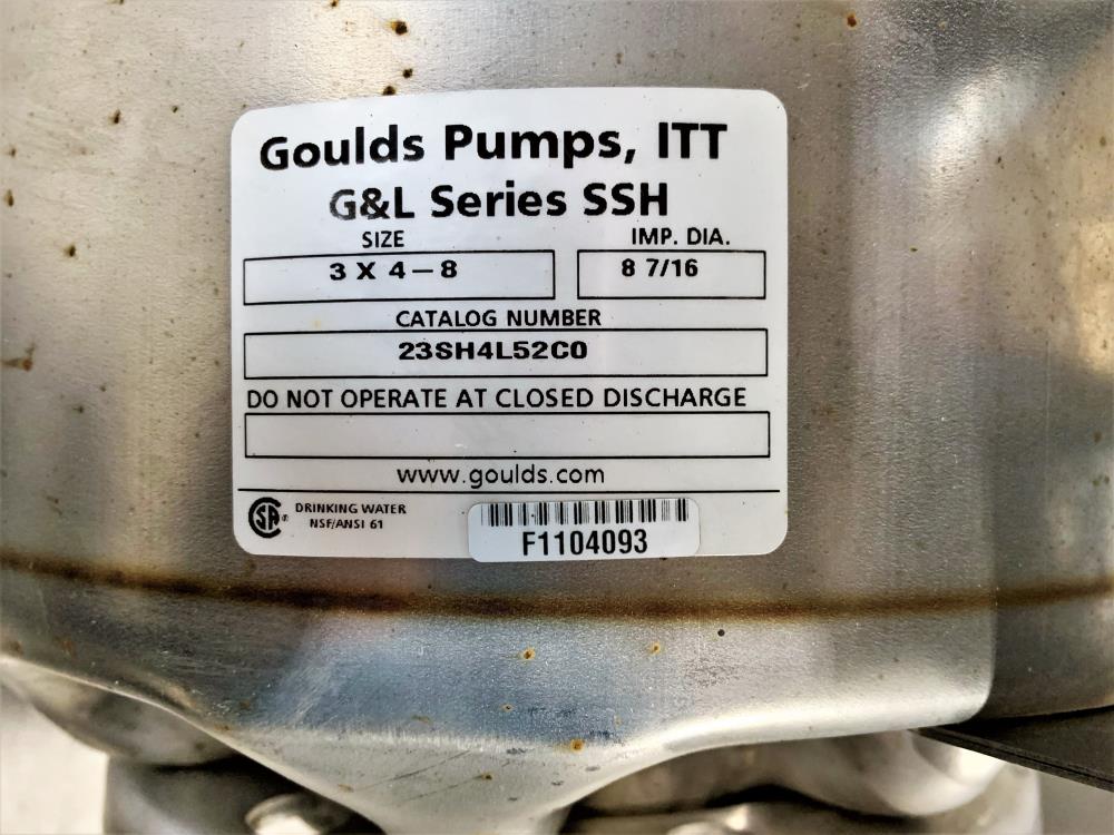 Goulds SSH 3"x 4"-8" Sanitary Centrifugal Pump 23SH4L52C0 W/ Baldor 10 HP Motor